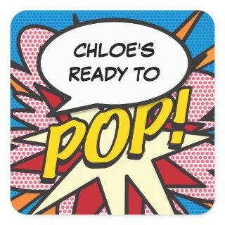 Comic Book Ready to POP! Baby Shower Sprinkle Square Sticker