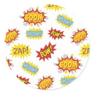 Comic book style sound effect pattern classic round sticker