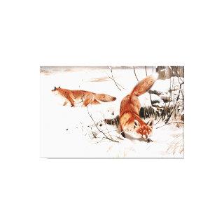 Common Foxes in the Snow, popular artwork, Canvas Print