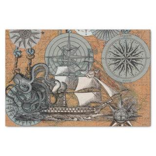 Compass Rose Vintage Nautical Octopus Ship Tissue Paper