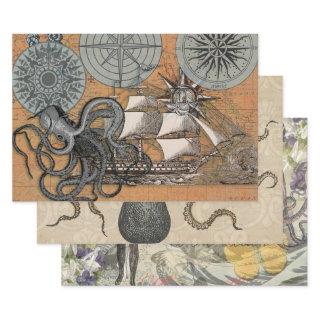 Compass Rose Vintage Nautical Octopus Ship  Sheets