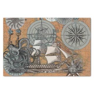 Compass Rose Vintage Nautical Octopus Tissue Paper