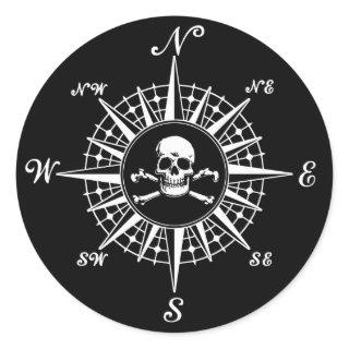 Compass Skull Classic Round Sticker