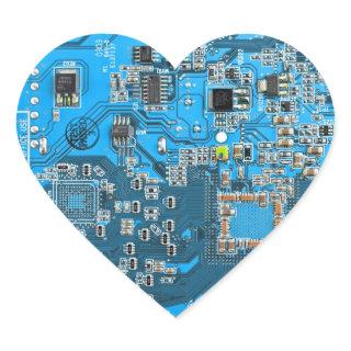 Computer Geek Circuit Board Blue Heart Sticker