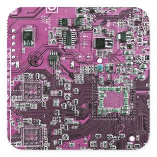Computer Geek Circuit Board Purple Square Sticker