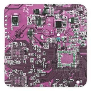 Computer Geek Circuit Board Purple Square Sticker