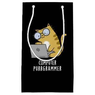 Computer Purr-grammer Funny Cat Pun Dark BG Small Gift Bag