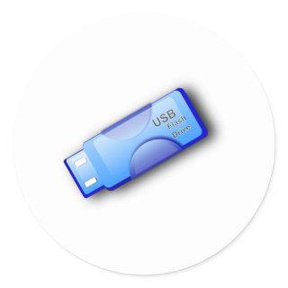 Computer USB Flash Drive Classic Round Sticker
