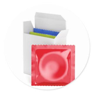 Condoms on white background classic round sticker