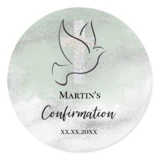 Confirmation sage green marble classic round sticker