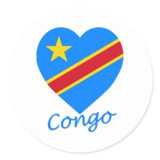 Congo Democratic Republic Flag Heart Classic Round Sticker