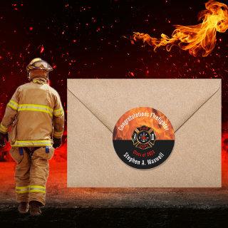 Congratulations Firefighter Flames Class | Name Classic Round Sticker