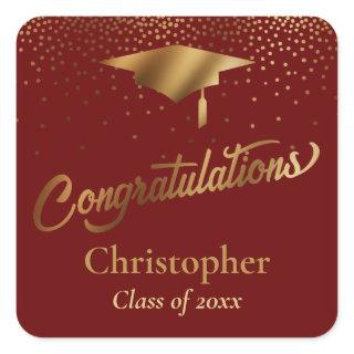 Congratulations Graduate, Class of Gold Burgundy Square Sticker