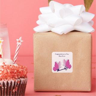 Congratulations on Your New Home Pink Butterflies Square Sticker