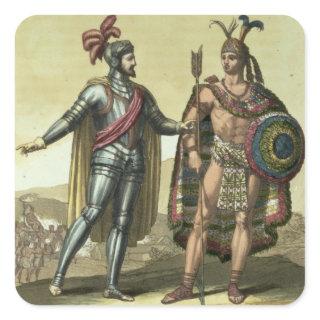 Conquistador with a Native American Chief (colour Square Sticker