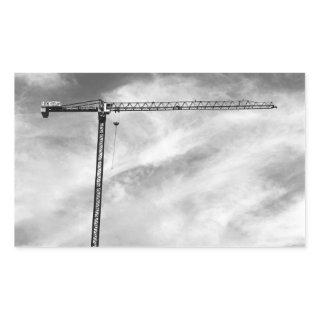 Construction Crane and Sky Black and White Photo Rectangular Sticker