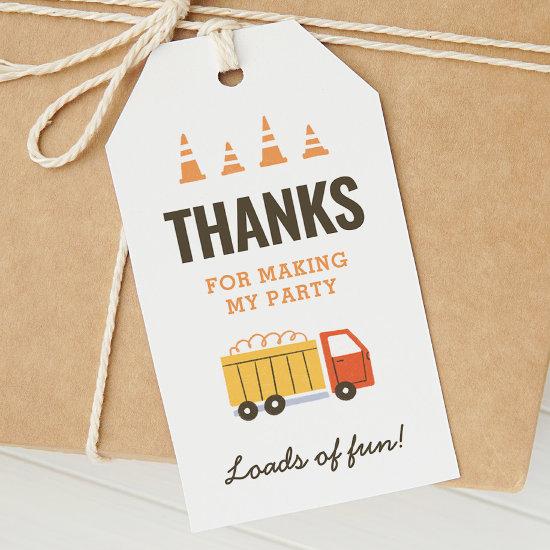 Construction Dump Truck Birthday Party Favor Gift  Gift Tags