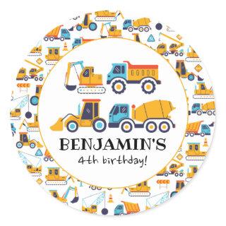 Construction Dump Trucks Vehicles Birthday Party Classic Round Sticker