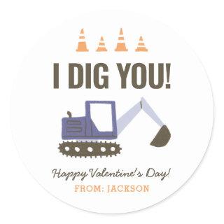 Construction Excavator Kids Classroom Valentine Classic Round Sticker