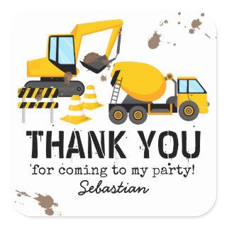 Construction Kids Birthday Party Thank You Square Sticker