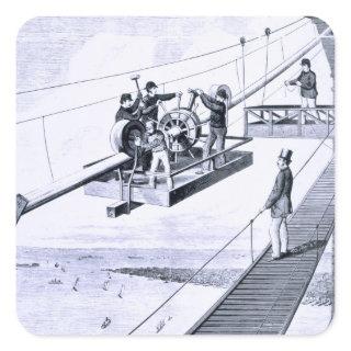 Construction of Brooklyn Bridge, New York (litho) Square Sticker