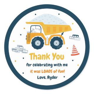 Construction Site Dump Truck Digger Birthday Favor Classic Round Sticker
