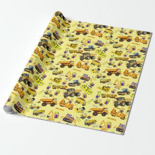 Construction trucks and construction workers theme