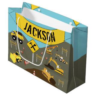 Construction Trucks Site Theme  Large Gift Bag