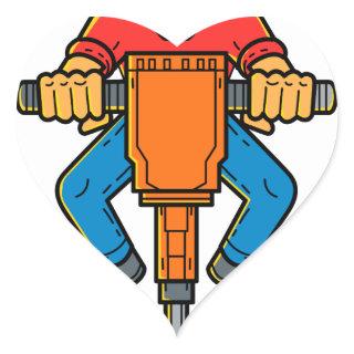Construction Worker Jackhammer Mono Line Art Heart Sticker
