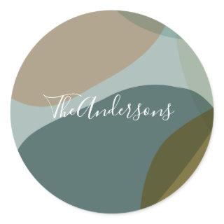 Contemporary Abstract Art in Teal Personalized   Classic Round Sticker