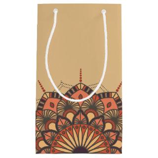 Contemporary Brown Peach Mandala Small Gift Bag