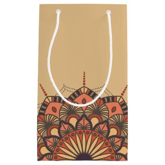 Contemporary Brown Peach Mandala Small Gift Bag