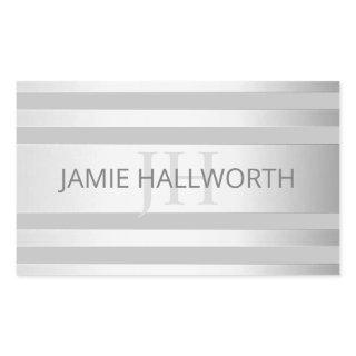 Contemporary Faux Silver Ombre Stripes & Grey Rectangular Sticker