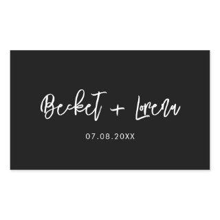 Contemporary modern black wedding rectangular sticker