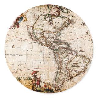 Continent of America Old Map Classic Round Sticker