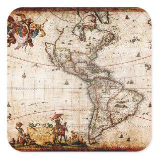 Continent of America Old Map Square Sticker