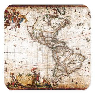 Continent of America Old Map Square Sticker