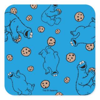 Cookie Monster and Cookies Blue Pattern Square Sticker