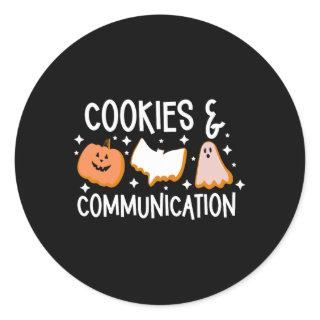 Cookies &amp; Communication Funny Halloween Design Classic Round Sticker
