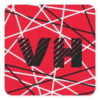 Cool Abstract Red Striped Guitar Name Initials Square Sticker