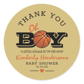 Cool Basketball 'Oh Boy' Baby Shower Thank You Classic Round Sticker