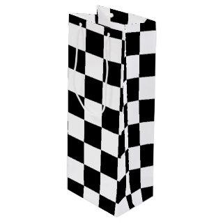 Cool Black And White Checkered Flag Pattern Wine Gift Bag