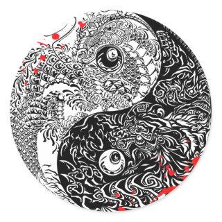 Cool blood splatter Yin Yang Dragons tattoo art Classic Round Sticker