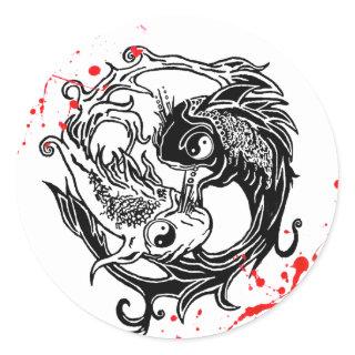 Cool blood splatter Yin Yang Koi Fishes tattoo art Classic Round Sticker