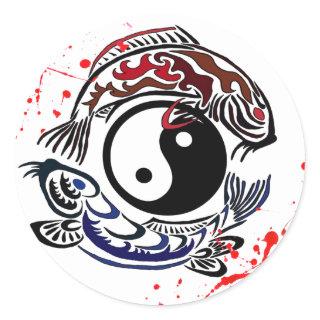 Cool blood splatter Yin Yang Koi Fishes tattoo art Classic Round Sticker