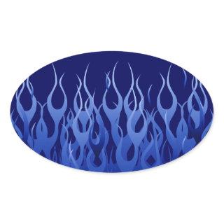 Cool Blue Automotive Racing Flames Oval Sticker