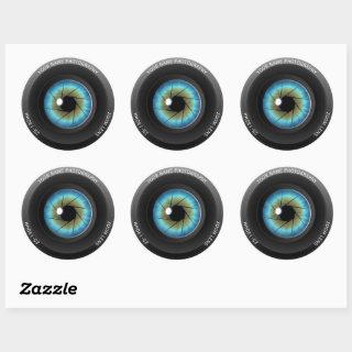 Cool Blue Eye Camera Lens Custom Name Photographer Classic Round Sticker