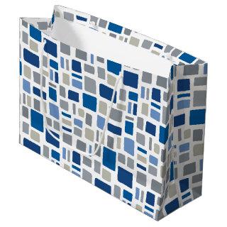 Cool Blue & Gray Colors Wonky Squares & Rectangles Large Gift Bag