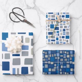 Cool Blue & Gray Colors Wonky Squares & Rectangles  Sheets