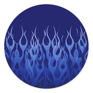 Cool Blue on Blue Racing Flames decorative Classic Round Sticker